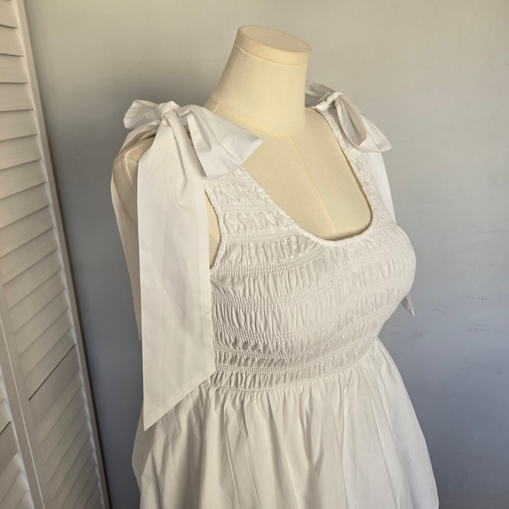 Cleobella Kaiya White Smocked Tiered Midi Dress Size M Boho Cottagecore Romantic - Picture 4 of 10